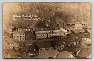 Vintage Real Photo Postcard Bellows Falls Vermont Machine Shop Rppc 1907 D14