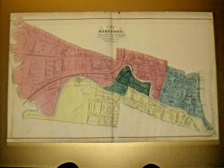City Of Hartford,  Ct. ,  Vintage Hand Colored 1869 Map.  Not A Reprint.
