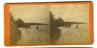 Antique 1870s Fort Mackinac Island Michigan Mi Stereoview,  British Landing