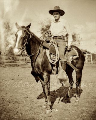 1915 Era Photo Negative Cowboy On Horse With Six Gun Pistol Belt Austin Texas