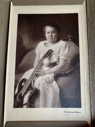 Vintage Photo Young Woman With Gibson Style O Scroll Guitar
