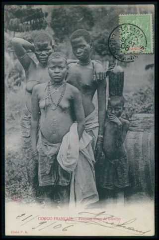 S15 Africa Black Nude Congo Woman Ethnic Tribal Old 1907 Postcard Stamp