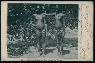 S10 Africa Black Nude Congo Woman Ethnic Tribal Old 1904 Postcard Stamp