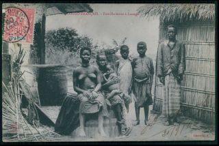 S05 Africa Black Nude Gabon Woman Ethnic Tribal Old 1908 Postcard Stamp