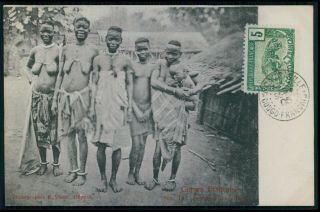 S04 Africa Black Nude Congo Woman Ethnic Tribal Old 1905 Postcard Stamp