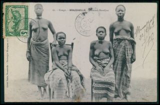 S02 Africa Black Nude Congo Woman Ethnic Tribal Old 1907 Postcard Stamp