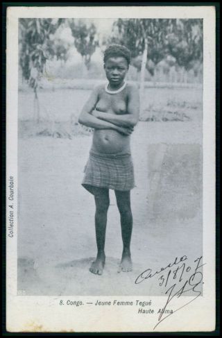 S01 Africa Black Nude Congo Woman Ethnic Tribal Old C1907 Postcard