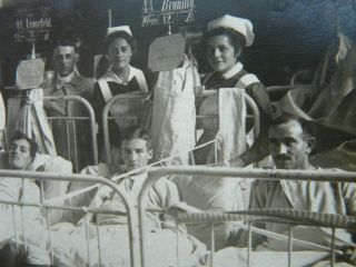 WW1 German Nurses and Soldiers in a Hospital Ward.  Photograph 2