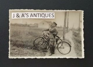 Vintage Wwii German Soldiers With Bikes Photo World War Ii