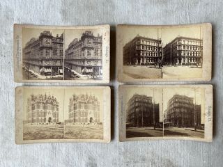 4 Chicago Stereoview Cards Grand Pacific Hotel Bank Of Commerce Architectural