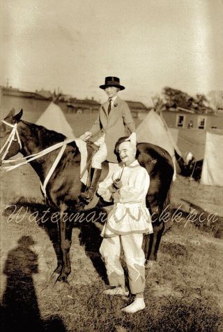 1920s Photo Negative Woman Performer Equestrian With Clown Sells Floto Circus