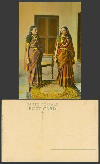India Old Colour Postcard 2 Native Hindu Women Ladies Girls Traditional Costumes