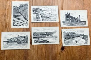 6 Vintage Pen And Ink Sketch Postcards Of Whitby - Envelope
