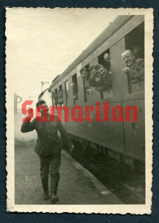 C6/3 Ww2 German Photo Of A Departing Train With Infantry