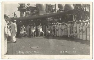 World War 1 Era U.  S.  Navy Ship Sailors Wheelbarrow Race Rppc Real Photo C.  1917