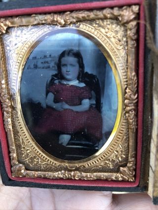 Rare Daguerreotype Of Young Girl In Red Dress With Case