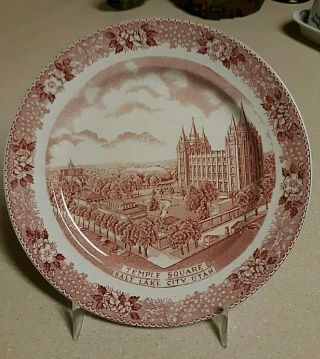 Vintage Old English Staffordshire Ware Souvenir Plate Of Temple Square,  Utah