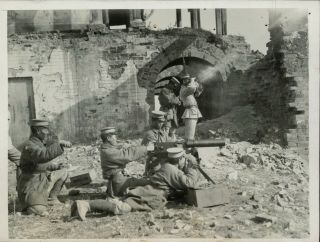 1932 Press Photo Chinese Soldiers Man Machine Gun Position In Shanghai,  China