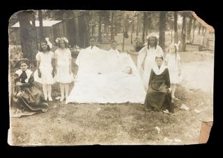 Unusual Post Mortem Dead Girl Outdoors Mourners All In Matching Dresses