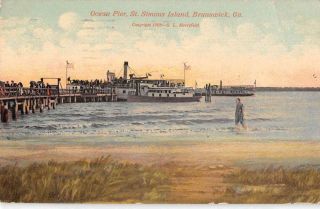 Brunswick Georgia St Simons Island Ocean Pier Vintage Postcard Aa32300