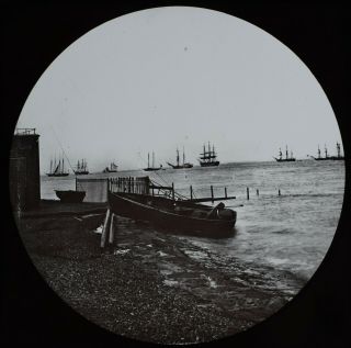 Magic Lantern Slide The Solent Isle Of Wight C1890 Victorian Photo Rigged Ships