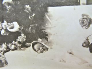 Vtg Antique Real Photo Dead Child In Coffin Casket Memento Mori Post Mortem Baby
