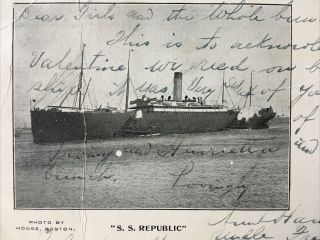 R.  M.  S.  S.  Republic 1904 European Postcard White Star Line Steam Ship Sank In 1909