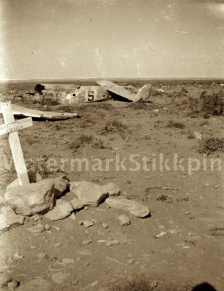 1940s Photo Negative Wwii Ww2 Crash German Plane Cross Marks Airman North Africa