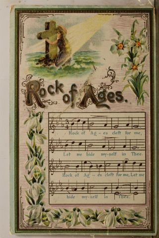 Greetings Rock Of Ages Song Lyrics Sheet Music Postcard Old Vintage Card View Pc