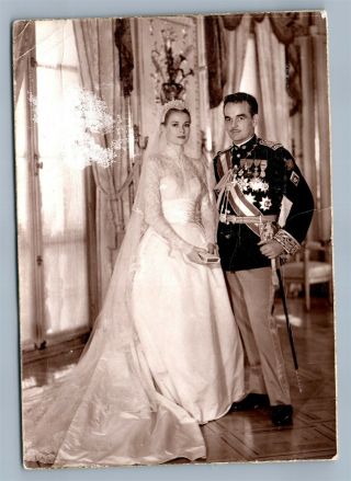 Monaco Wedding Prince Rainier & Grace Kelly Vintage Real Photo Postcard Rppc