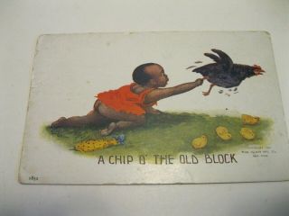 Vintage Black Americana Postcards Ullman 1906 A Chip O The Old Block,  Bent Corner