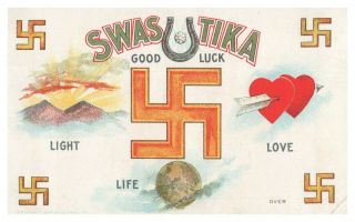 Vintage 1907 Pre Ww Wars Good Luck Swastika Postcard
