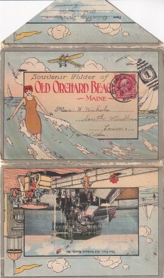 Pu - 1914; Souvenir Folder Postcard Of Old Orchard Beach,  Maine