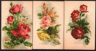 3 Signed Artist Christina Klein Roses 2) Old Coloured Postcards