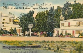 Linen Postcard Old Las Vegas Nv Westward Ho Motel At Us 91 & 466