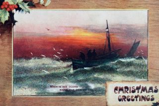 Vintage Raphael Tuck Oilette Postcard - Christmas Greetings - Fishermen In The Sea