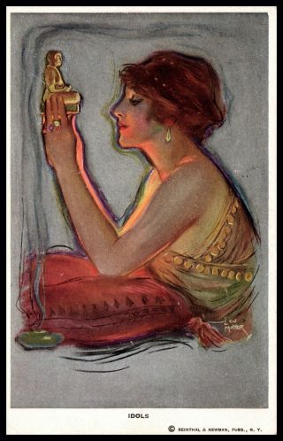 " Idols " Alluring Woman Vintage Postcard,  Lou Mayer Artist Reinthal Newman 509
