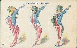 " Evolution Of Uncle Sam " - Great Vintage Postcard: Eagle,  Flag,  4th Of July,  Usa