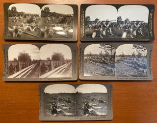 Set Of 5 Antique Stereoview Cards Us Army American Soldiers Drilling Circa 1905
