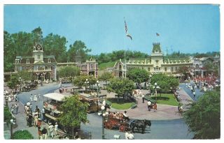 Disneyland Vintage Postcard Main Street Town Square A - 4 Circa 1957