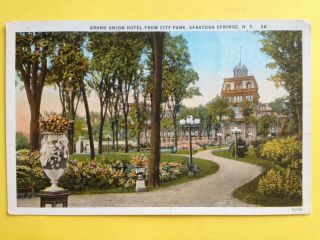 Cpa Old Postcard Usa York Grand Union Hotel From City Park Saratoga Springs
