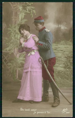 Patriotic Photo Fantasy Love Soldier Romance Wwi Ww1 War Old C1915 Postcard Ooo