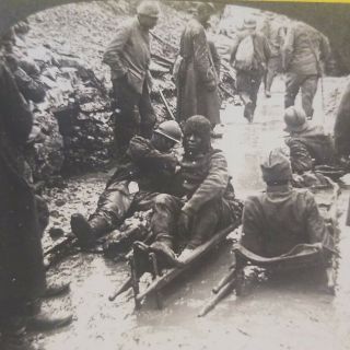 Antique Ww1 Photo Of Wounded Soldiers On Stretchers Keystone Sterioview