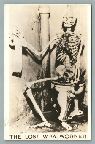 Skeleton Lost W.  P.  A.  Worker Vintage Real Photo Postcard Rppc