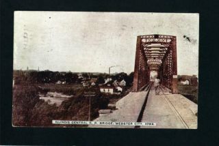 Webster City Iowa Ia 1913 Old I C Illinois Central Railroad Bridge,  Town Behind