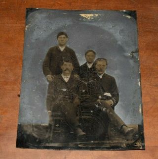 Very Rare Tintype - Tin Type - Oversized 7x9 Inch Family Photo - Fathers & Sons