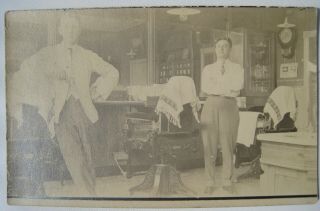 Sioux Rapids Ia Barber Shop; Chairs,  Towels Old 1908 Rppc Postcard; S Of Spencer