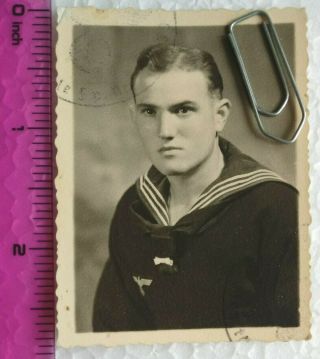 02 Ww2 Orig.  Photo From Document German Sailor Portrait Stamps Text 2 X 3 Inch