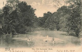 Vintage 1909 Postcard The Old Swimmin Hole Boys Swimming Holland York