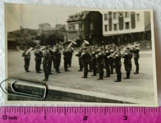 016 Ww2 Orig.  Photo German Officer Soldiers Orchestra Flags 2.  5 X 4 Inch
